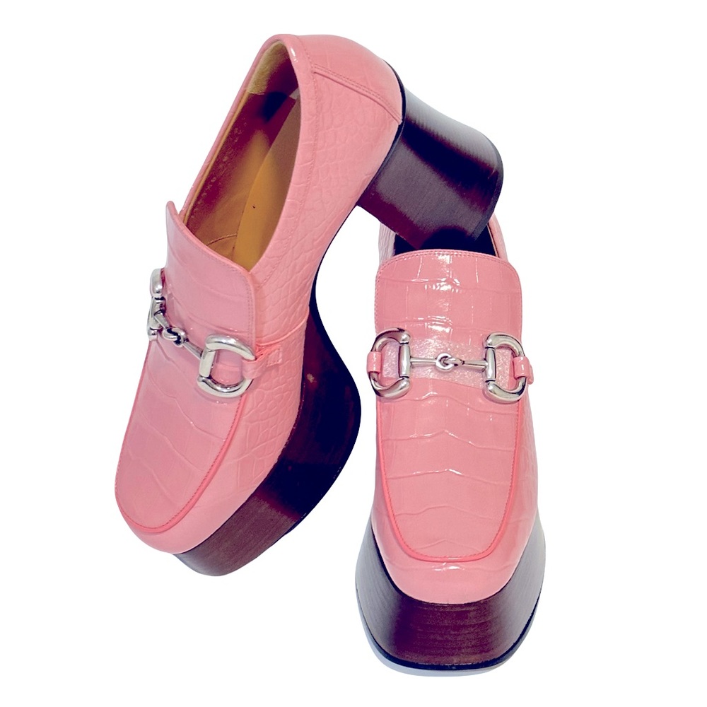NWT GUCCI Horsebit platform pink powder leather loafers Size 38 & 38.5